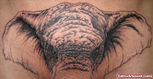 Beautiful Grey Ink Elephant Head Tattoo