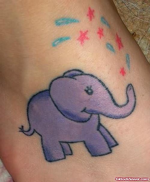 Purple Ink Elephant Tattoo On Right Foot