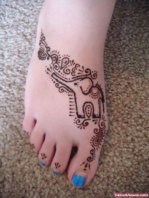 Henna Elephant Tattoo On Girl Right Foot