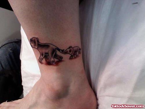 Grey Elephant Tattoos On Left Ankle