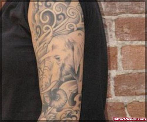 Grey Elephant Tattoo On Left sleeve