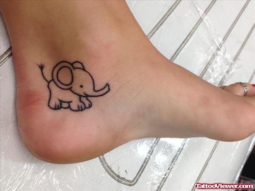 Small Outline Cute Elephant Tattoo On Heel