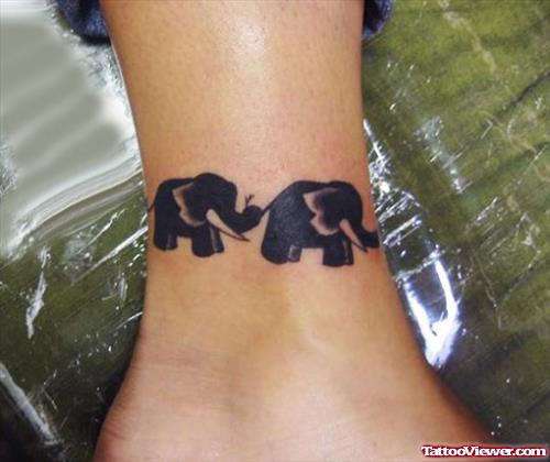 Black Ink Ankle Band Elephant Tattoos