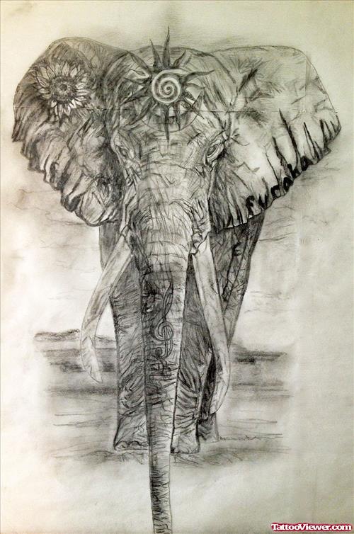 Attractive Grey Elephant Tattoo Design