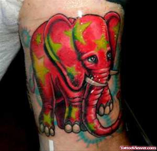 Amazing Red Elephant Tattoo
