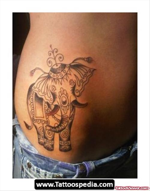 Rib Side Indian Elephant Tattoo For Girls