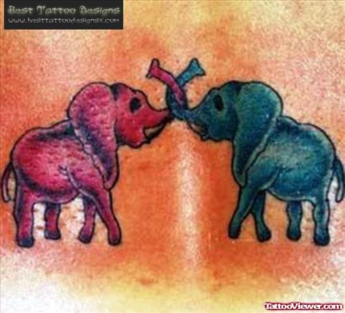 Red And Blue Elephant Tattoos