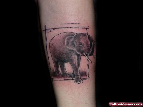 Grey Ink Elephant Tattoo On Left Arm