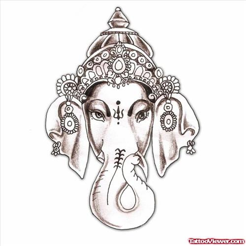 Grey Ink Elephant Head Lord Ganesha Tattoo Design