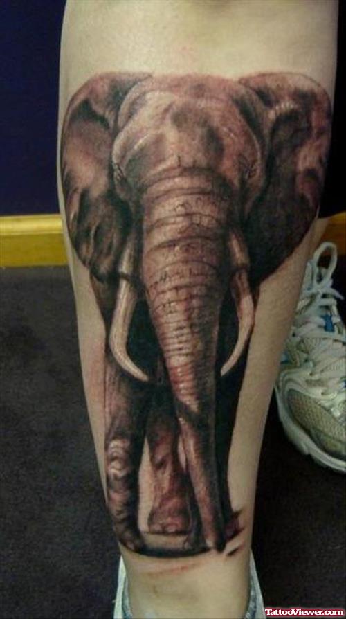 Grey Elephant Tattoo On Left Back Leg