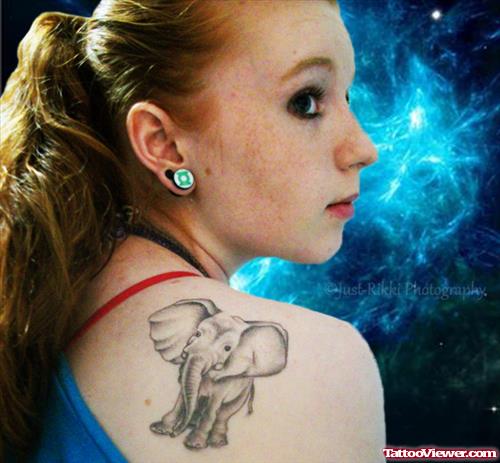 Girl Back SHoulder Elephant Tattoo