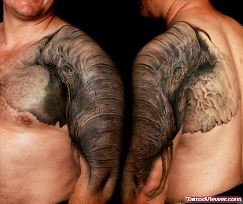Extreme Elephant Head Tattoo On Left Shoulder