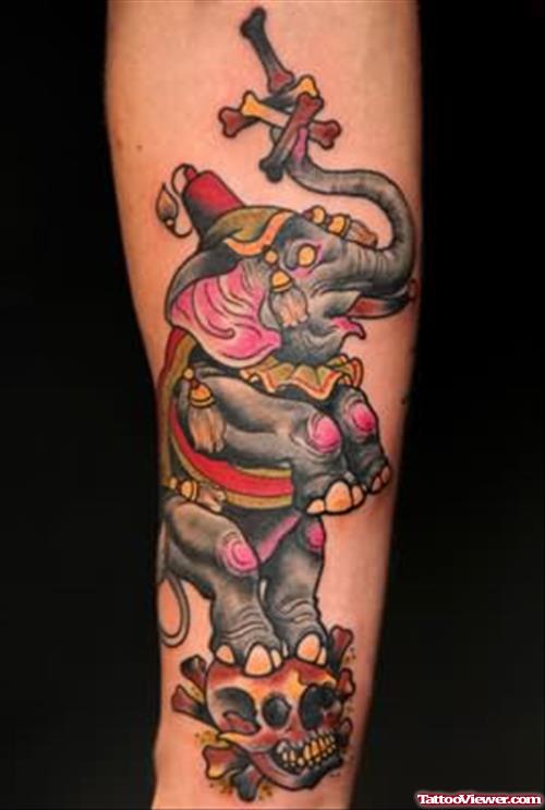 Circus Elephant Tattoo On Sleeve