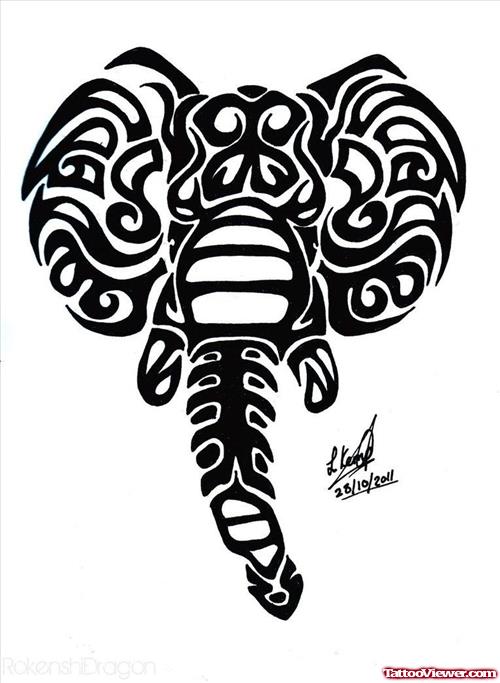 Wonderful Black Tribal Elephant Head Tattoo Design