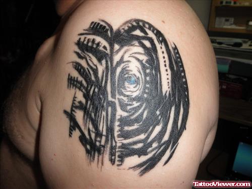 Black Elephant Head Tattoo On Left Shoulder