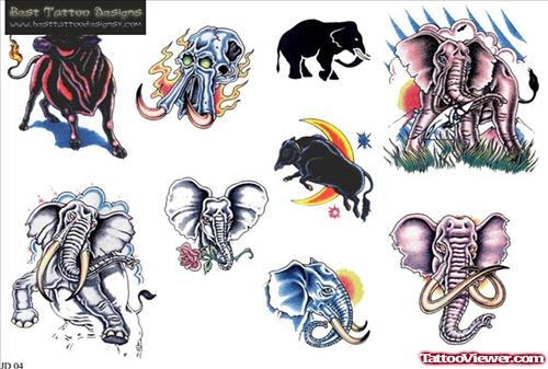 Awesome Colored Elephant Tattoos Designs