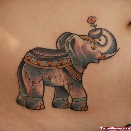 Indian Elephant With Flower Tattoo