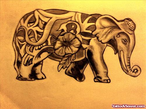 Grey Ink Indian Elephant Tattoo