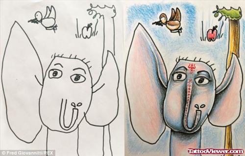 Cartoon Elephant Head Tattoos Designs