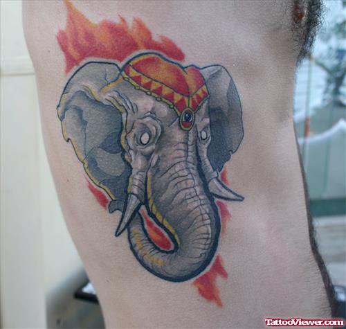 Amazing Elephant Head Tattoo On Man Side Rib