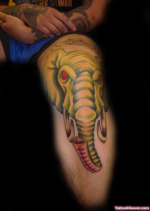 Green Head Elephant Tattoo