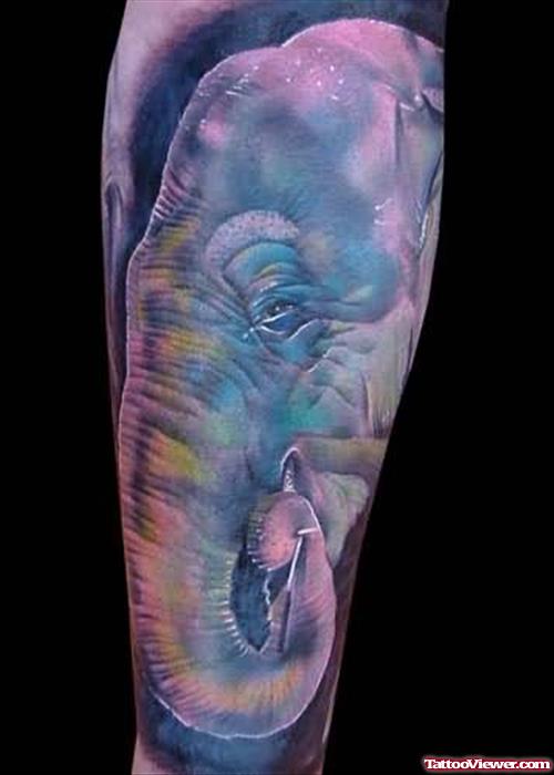 Green Face Elephant Tattoo