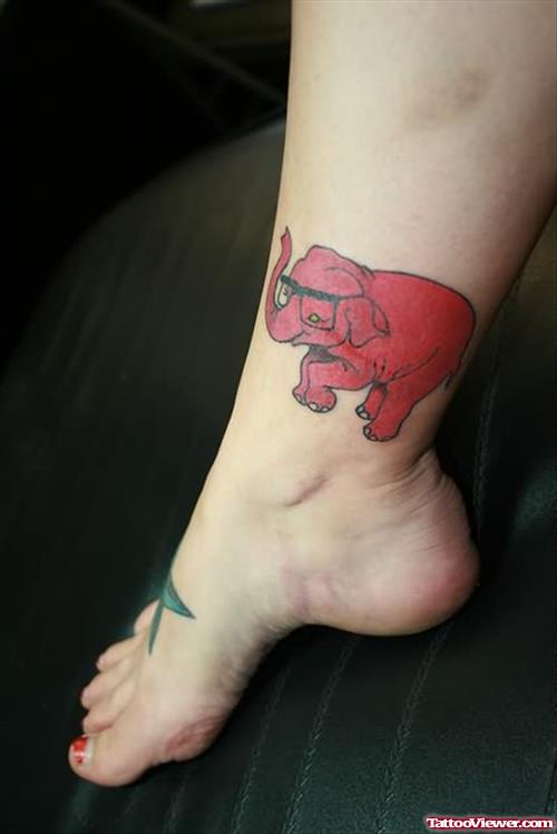 Red Elephant Tattoo On Ankle