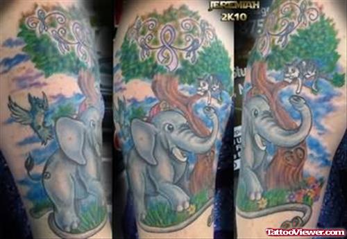 Elephant And Tree Sleeve Tattoos