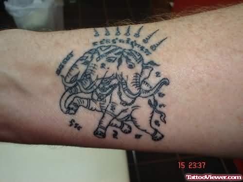 Three Head Elephant Baby Tattoo