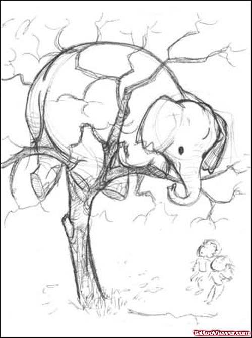 Elephant On Tree Tattoo Design
