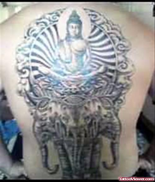 Hindu God On Elephant Tattoo