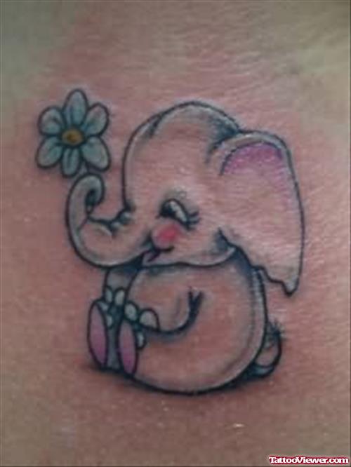 Baby Elephant And Flower Tiny Tattoo