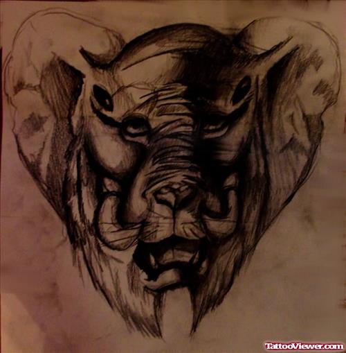Tiger And Elephant Face Tattoo