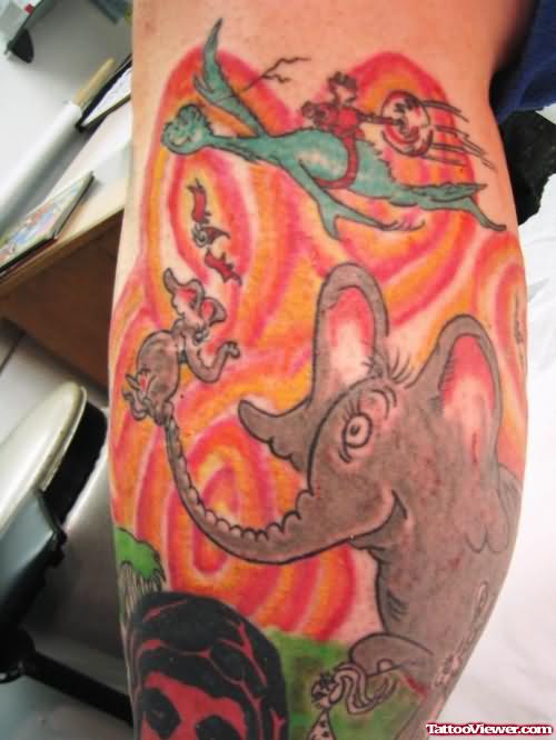 Girls Elephant Tattoo Design On Leg
