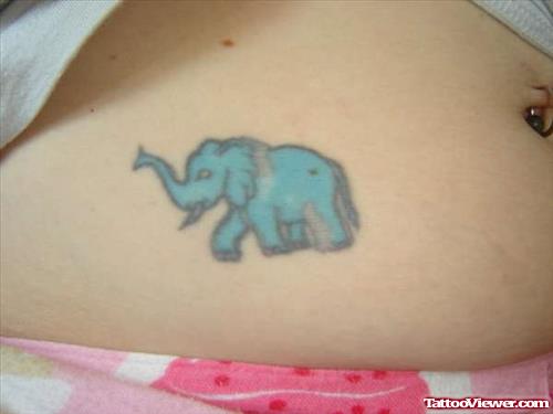 Blue Small Elephant Tattoo On Belly