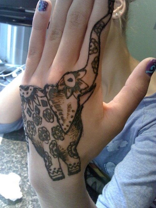 Awesome Elephant Tattoo On Girl Left Hand