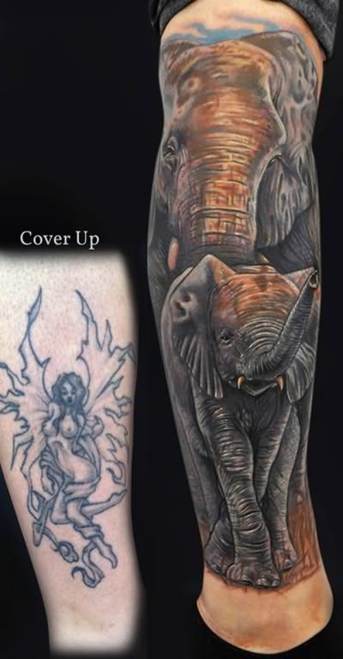 Elephant Tattoos On Elbow