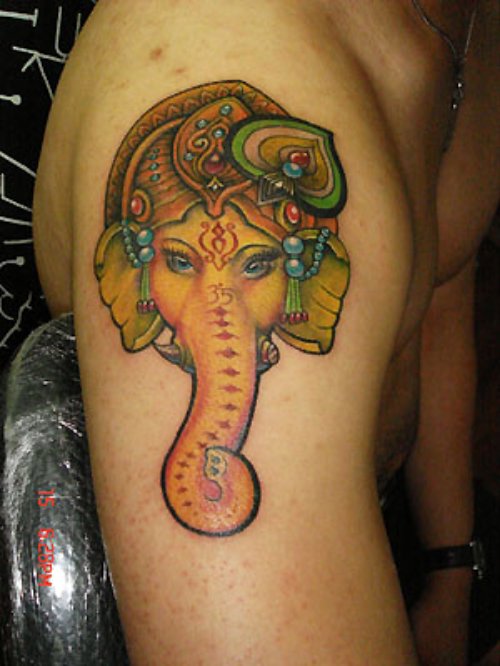 Beautiful Elephant Head Ganesha Tattoo On Shoulder