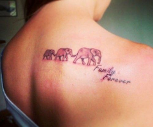 Three Elephant Tattoos On Upperback