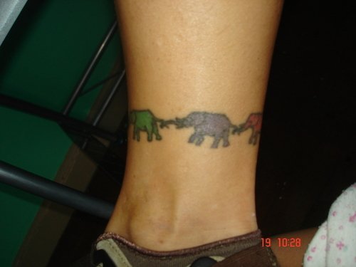 Colored Elephant Tattoos On Ankle