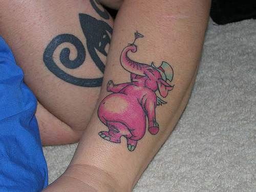 Amazing Pink Elephant Tattoo On Arm