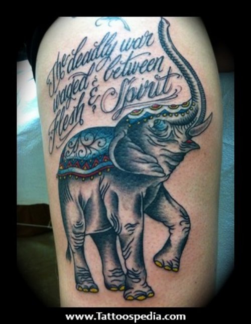 Grey Ink Elephant Tattoo On Thigh