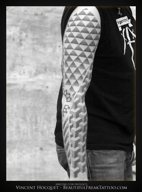 Escher Tattoo On Man Full Sleeve