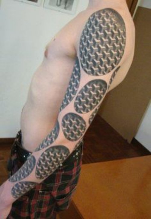 Beautiful Grey Ink Escher Tattoo On Left Sleeve