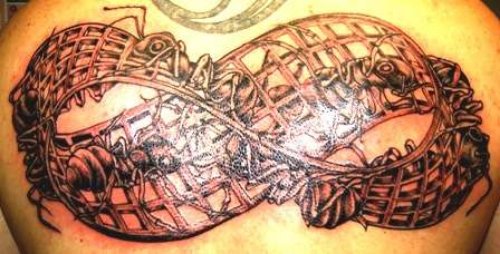 Escher Tattoo On Man Upper Back