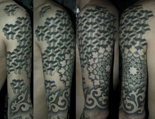 Escher Tattoo On Left Sleeve For Men