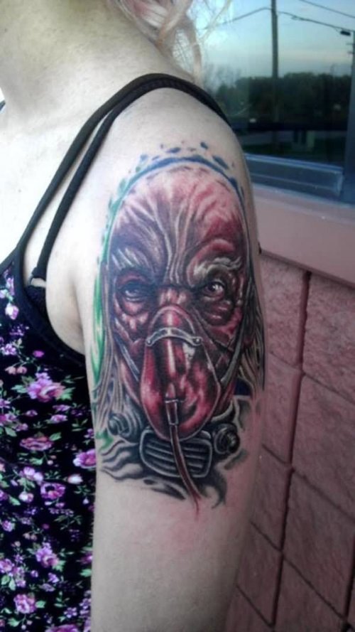 Left Shoulder Scary Evil Tattoo