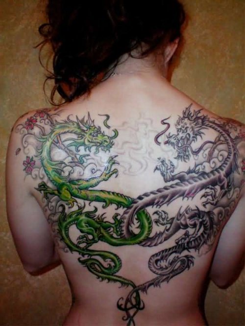 Evil Dragons Tattoos On Back