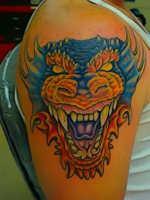 Color Ink Evil Dragon Head Tattoo