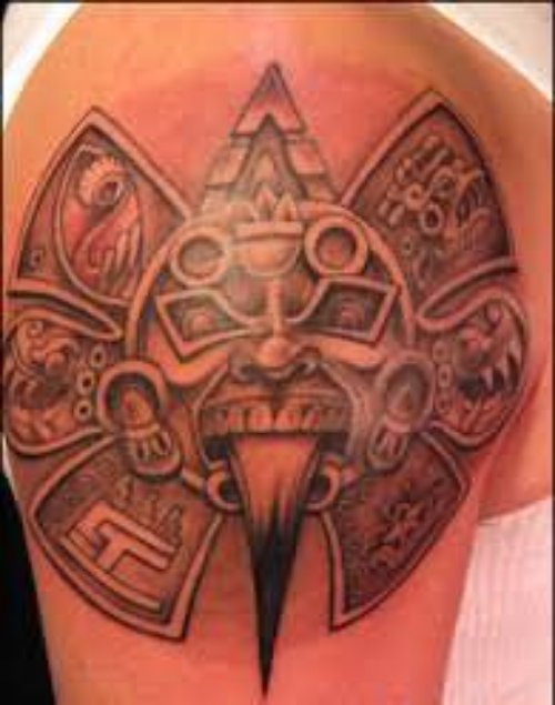 Aztec Evil Tattoo On Shoulder
